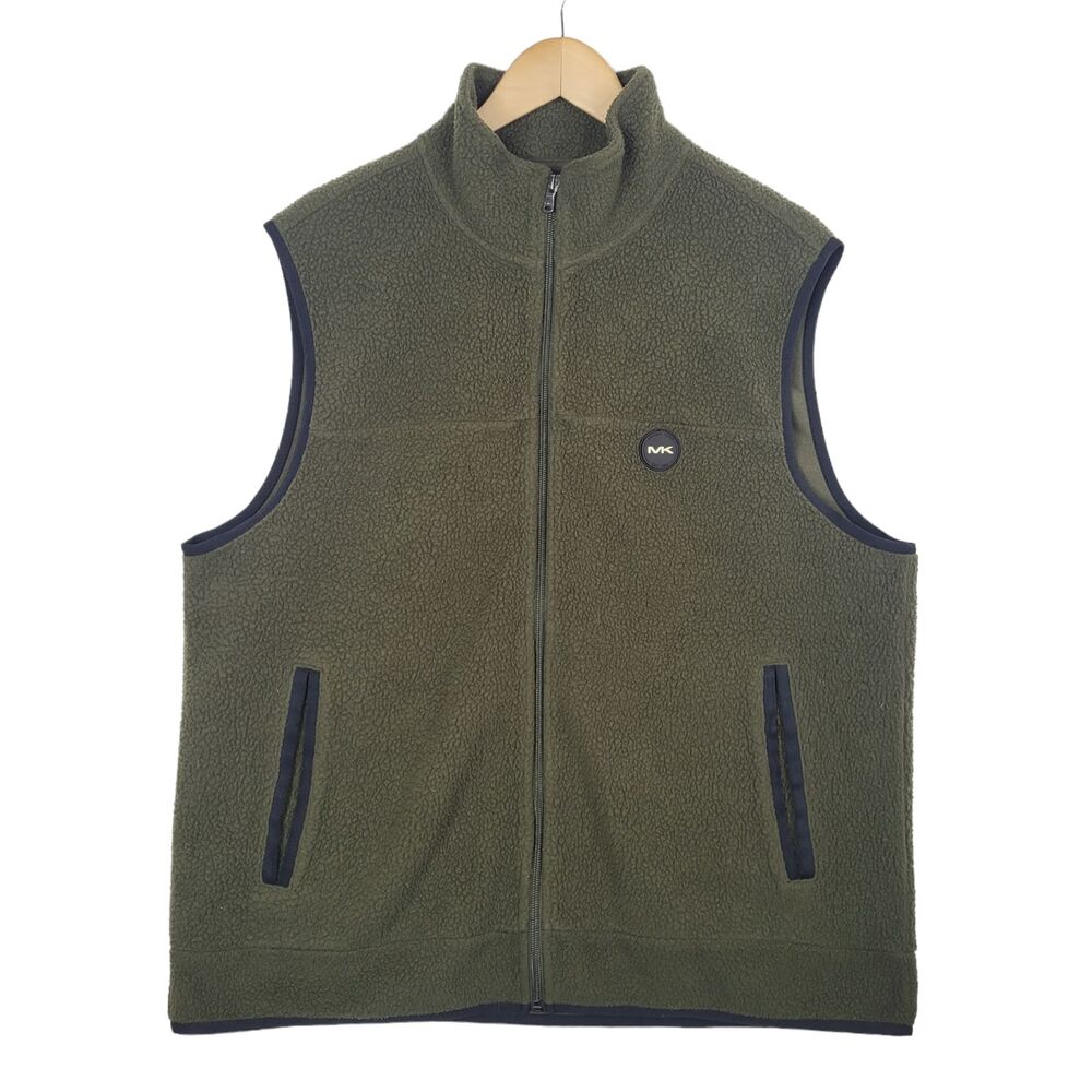 Michael Kors Vest Mens XL Fleece Green Sleeveless Full Zip